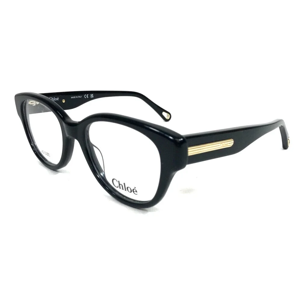 Chloe XS Eyeglasses Frame CH0124O 001 Polished Black Gold Cat Eye 49-18-140